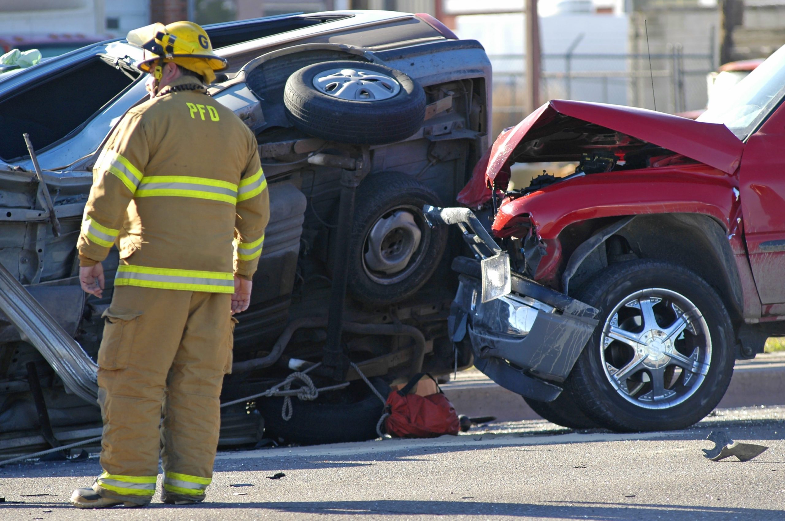 Picture of two-vehicle rollover collision