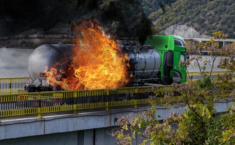 El camión que transportaba combustible se incendió mientras estaba en la calle.