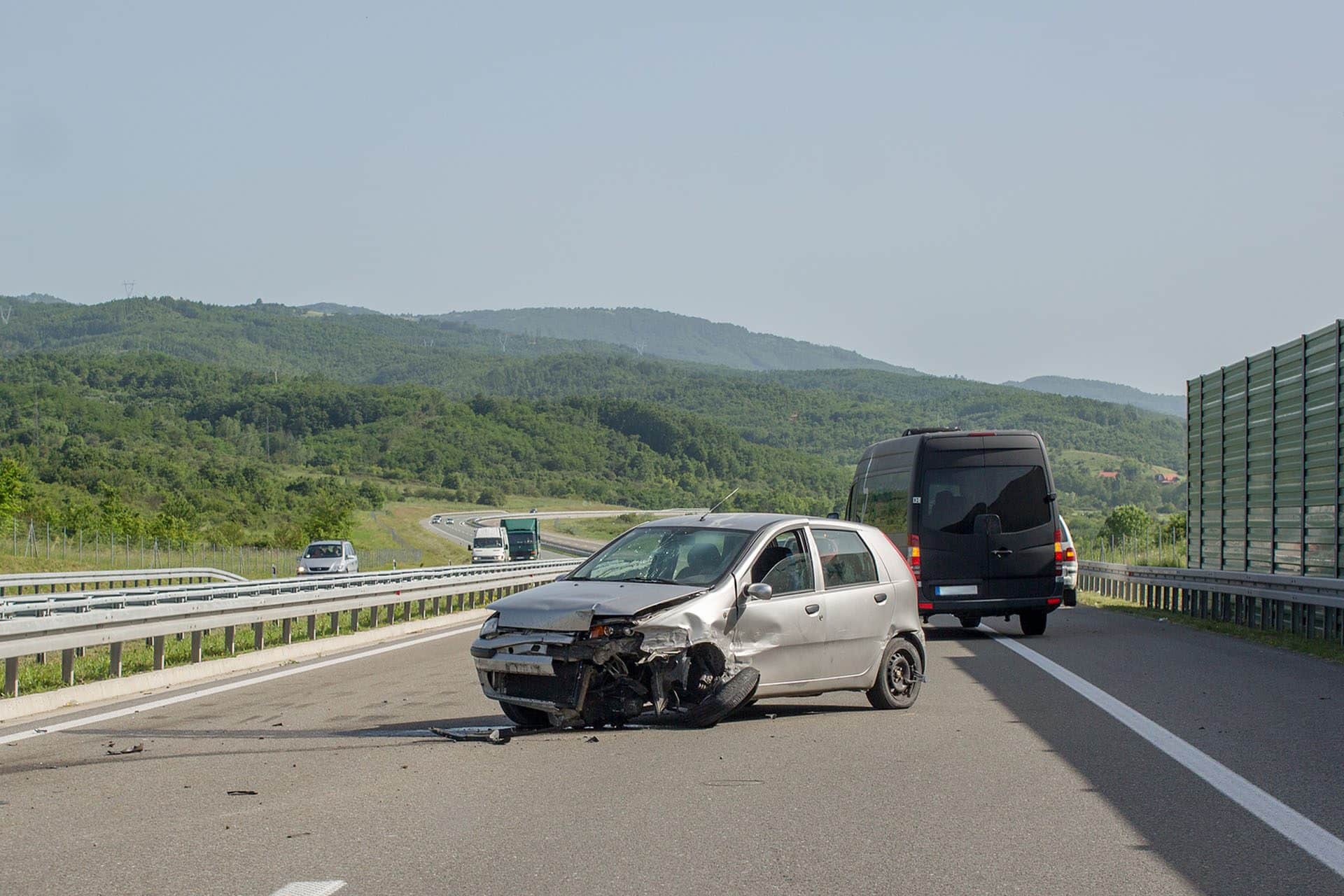 Car Crash Accident On The Road, Damaged Car After Collision Is D