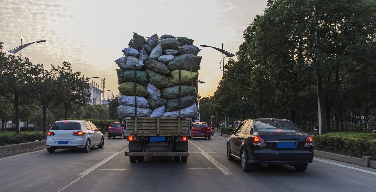 Overloaded truck on road