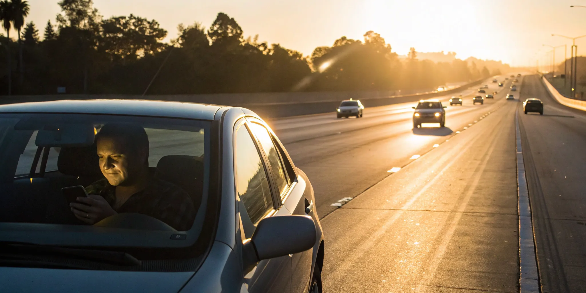 A driver looking at their phone, which constitutes a distracted driving accident.