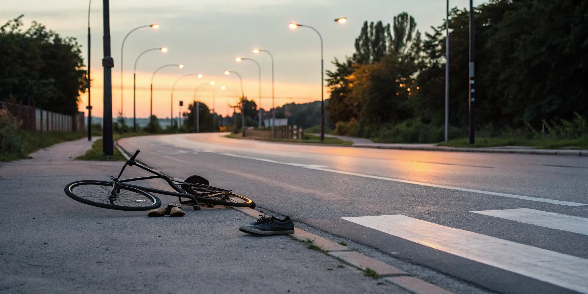 Bicycle on the road after being hit by a car, a factor in determining average compensation.