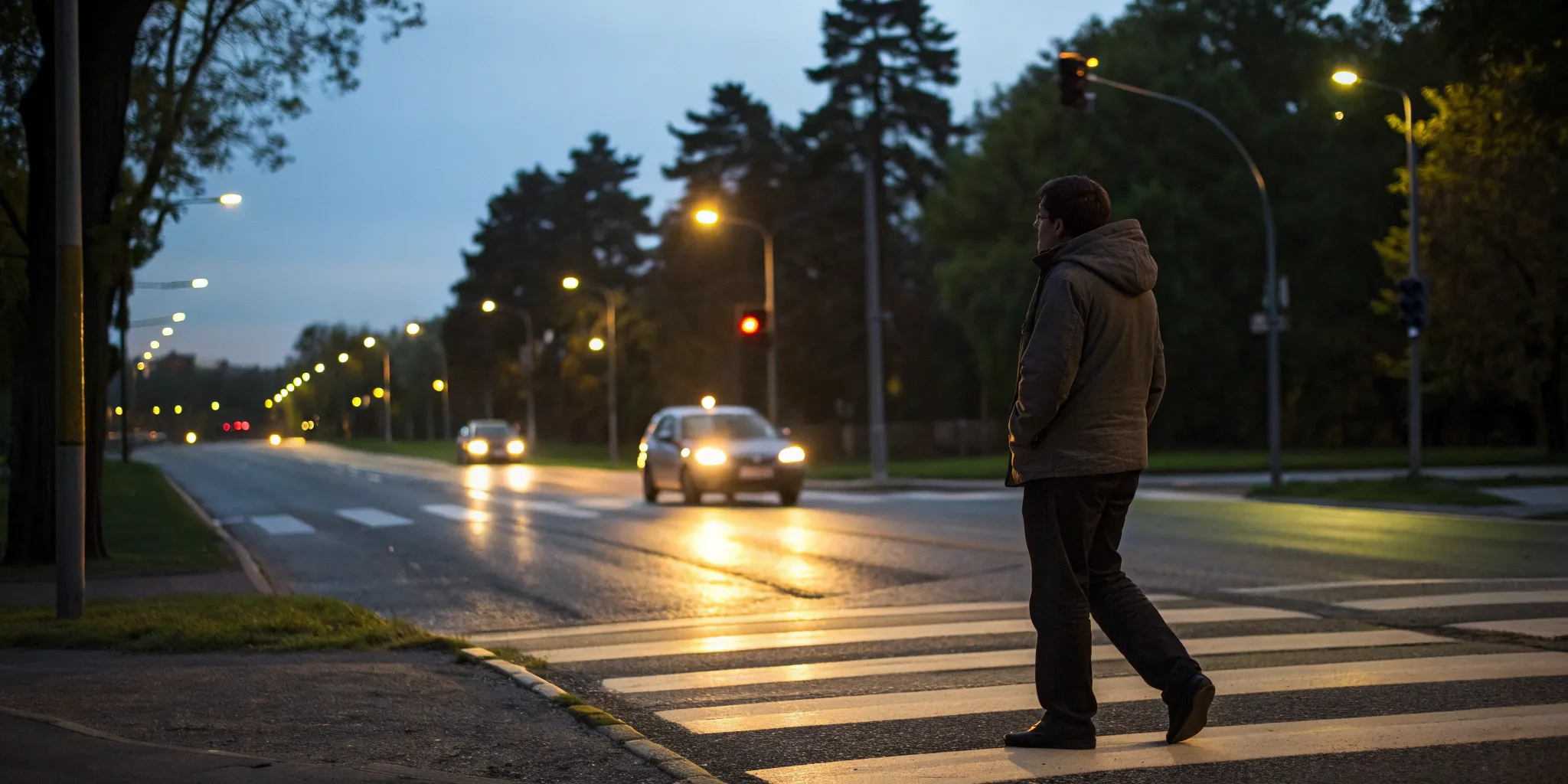 An injured pedestrian on the road after being hit by a car, a key reason a person can sue.