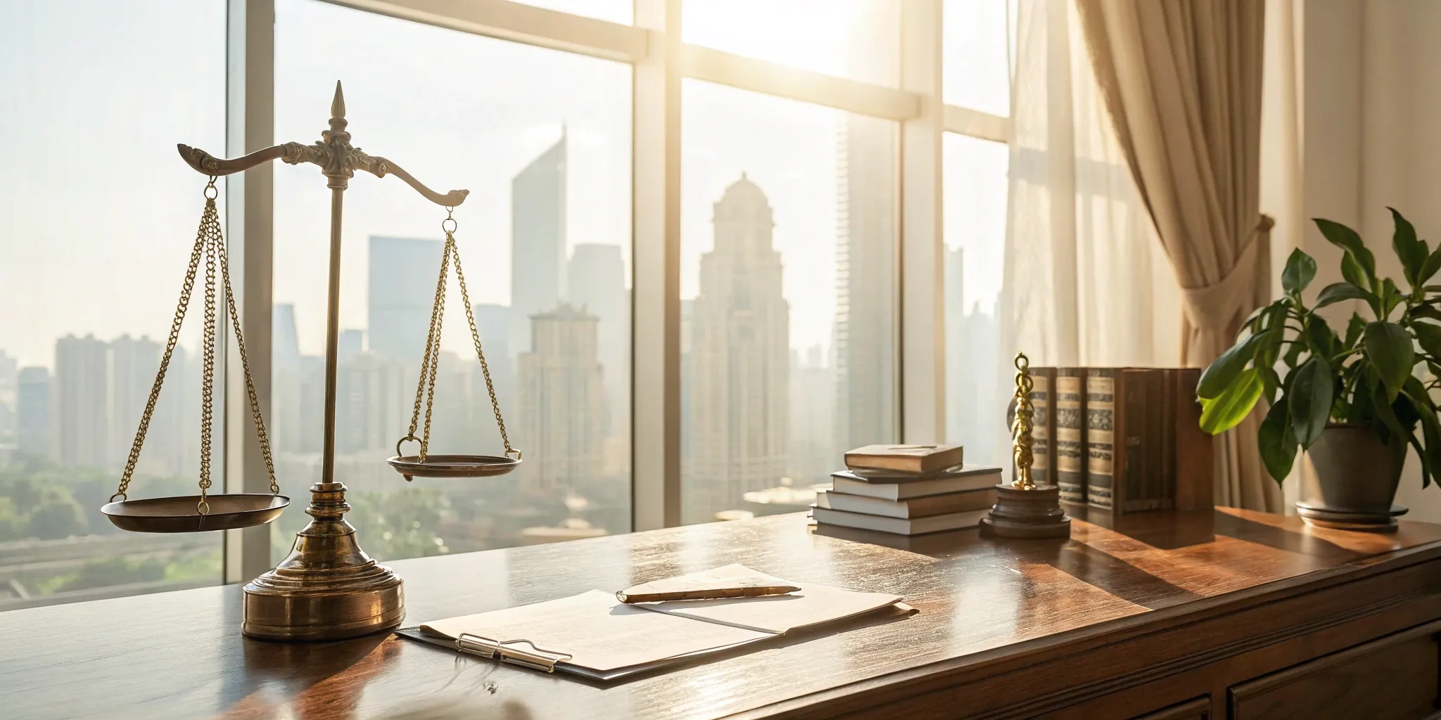 Scales of justice determining a construction accident settlement amount.