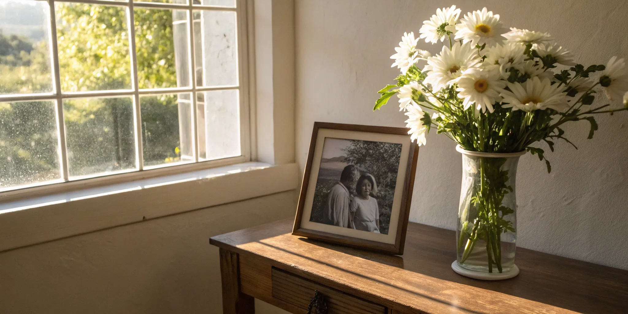 A memorial photo and flowers considering the average settlement for a wrongful death lawsuit.