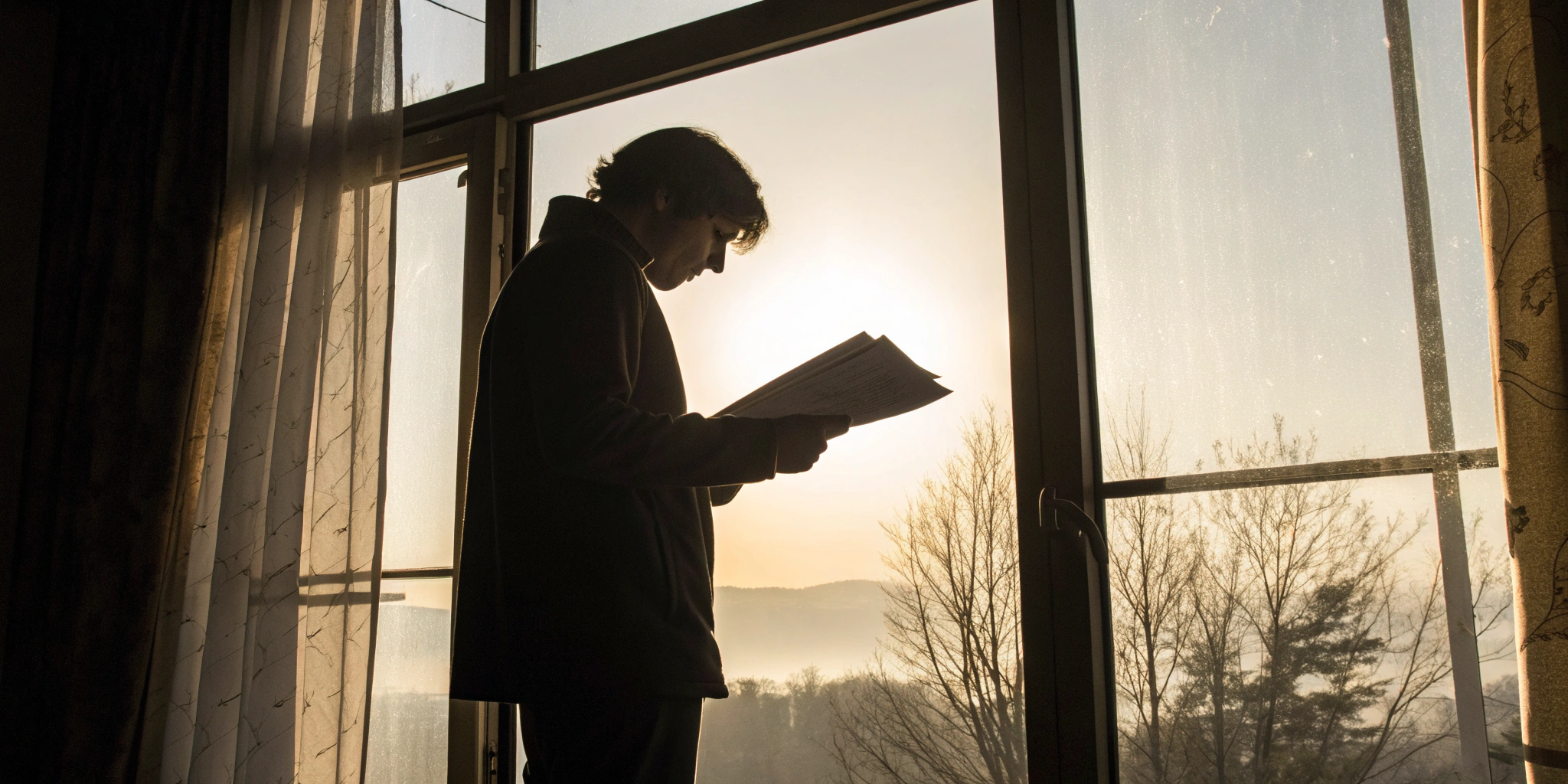 Person reviewing documents for an insurance claim denial before hiring an attorney.