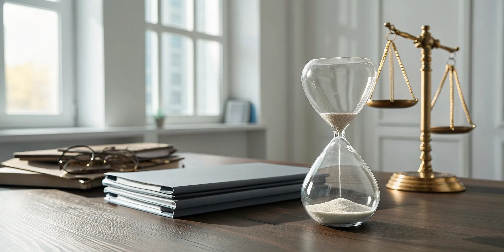 Hourglass and legal scales for the wrongful death lawsuit statute of limitations.