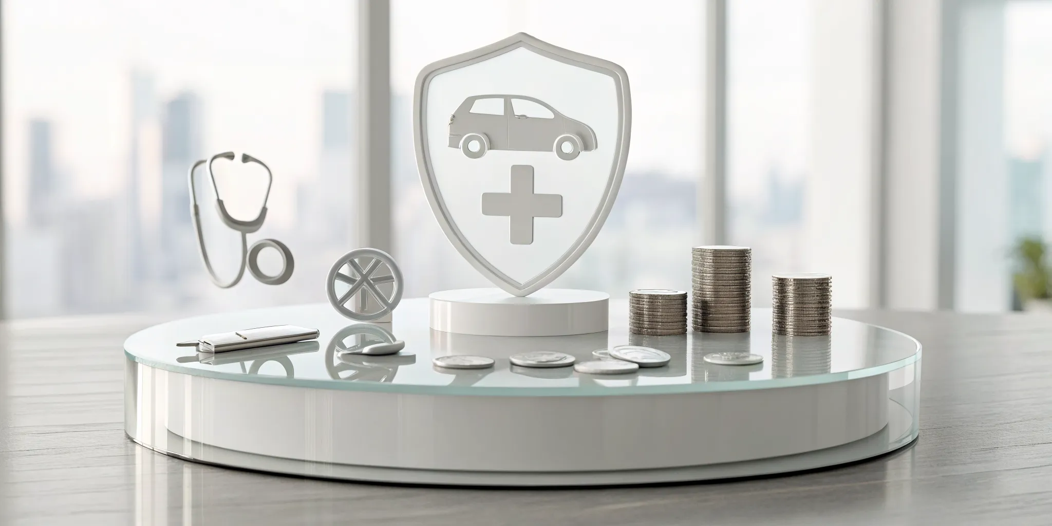 Key factors of a car accident settlement value shown with icons for a car, medical bills, and money.