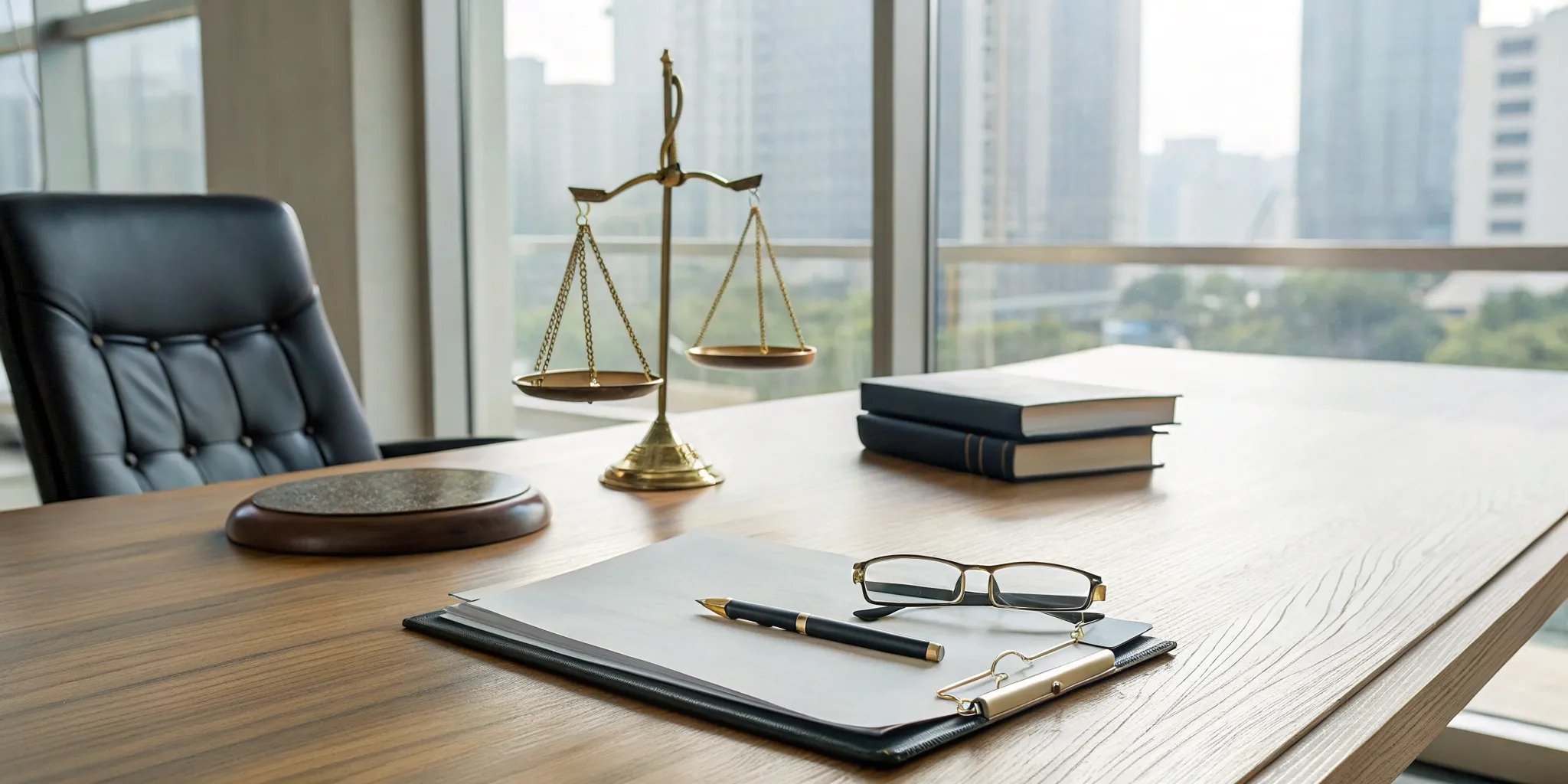 Legal scales, law books, and documents for a dog attack injury claim.