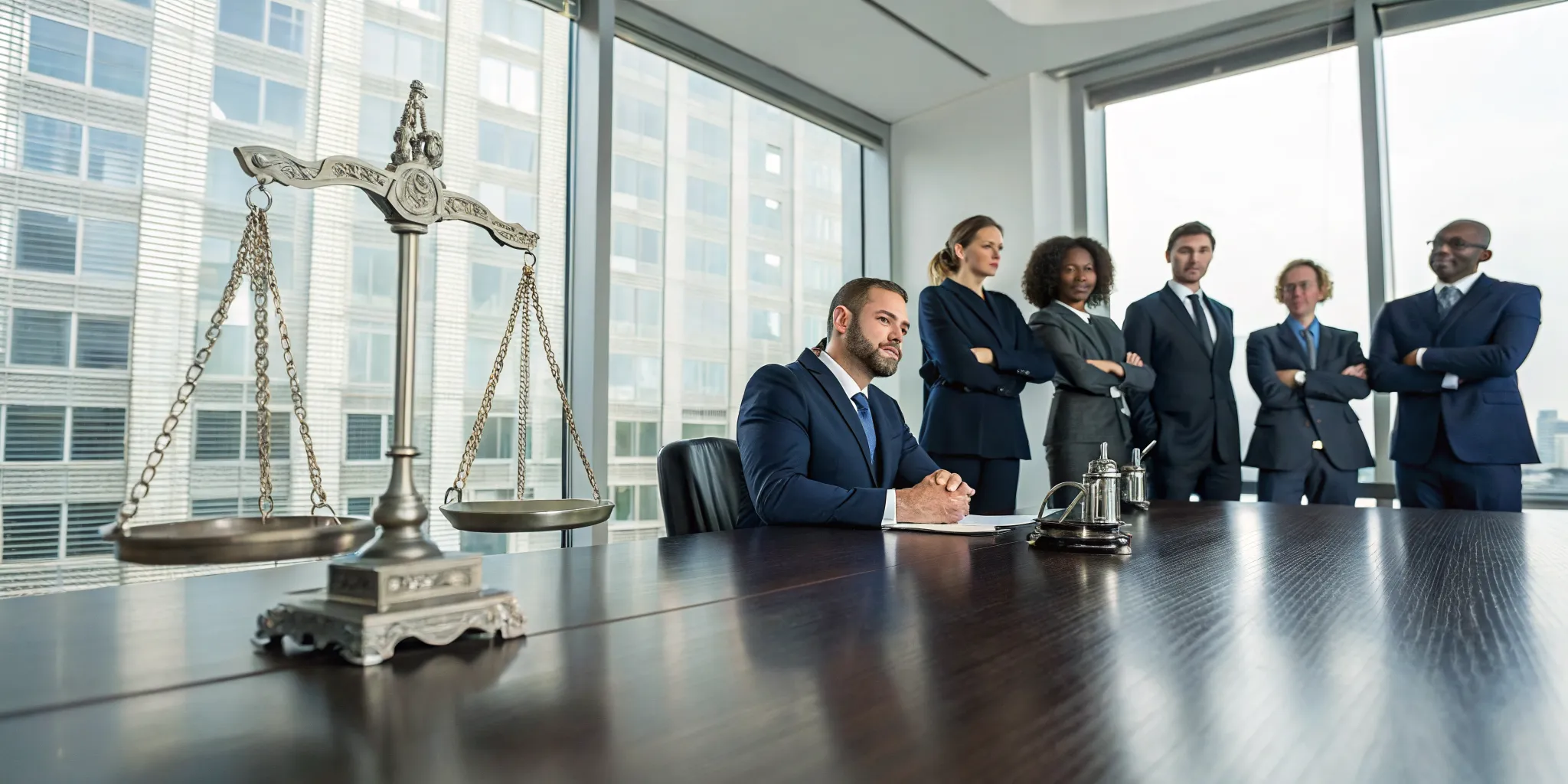 Top truck accident lawyers with the scales of justice on a desk.