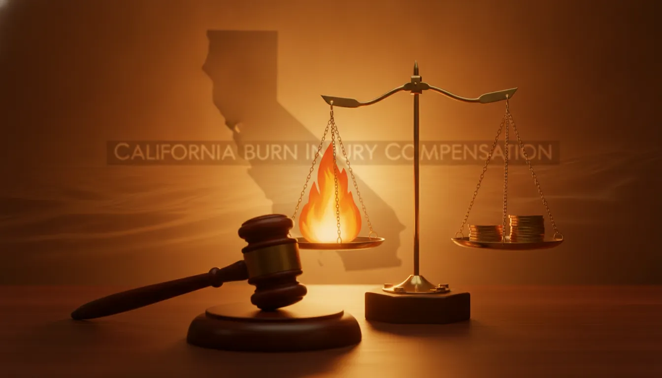 Gavel and scales of justice representing California burn injury compensation law
