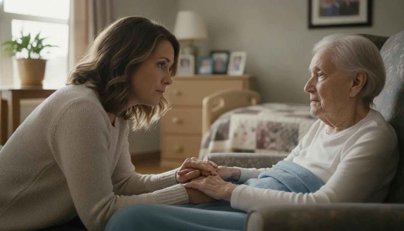 Family discussing suspected nursing home abuse with a lawyer in California
