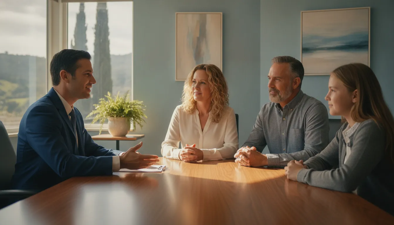 Family meeting with a neurologist after a serious accident