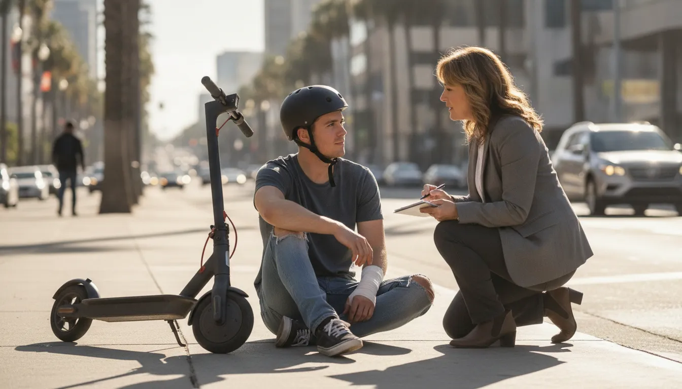 Injured electric scooter rider speaking with a California personal injury attorney