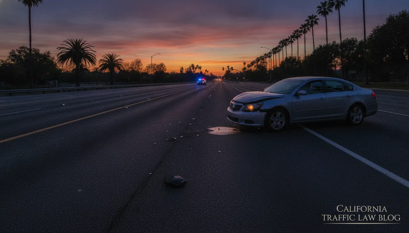California road intersection after a hit-and-run collision