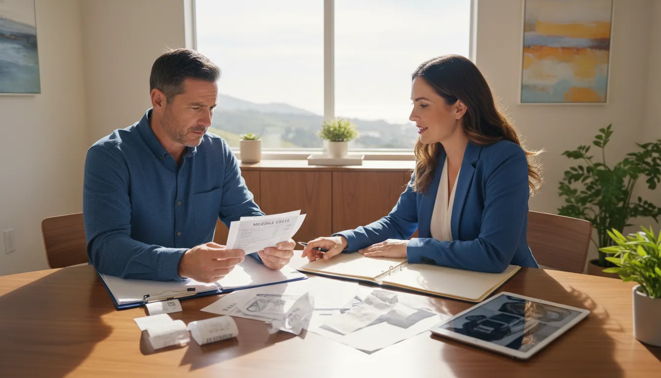 Attorney and client reviewing California car accident claim documents