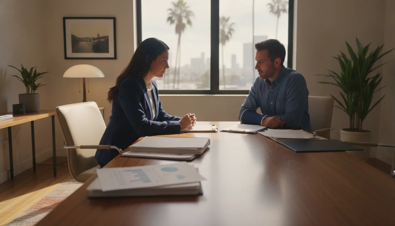 California attorney discussing personal injury mediation with an injured client