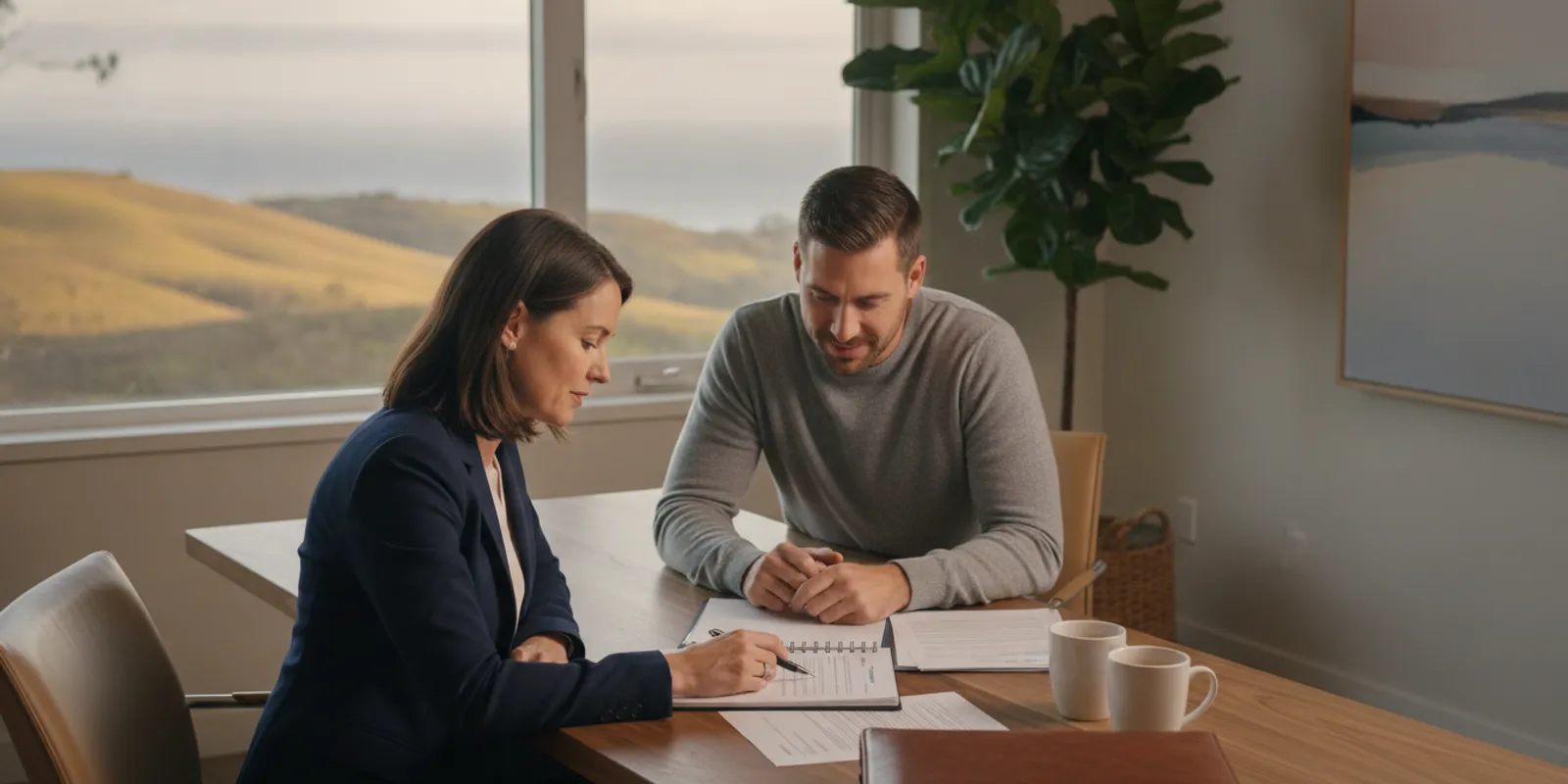 California car accident attorney reviewing case documents with a client
