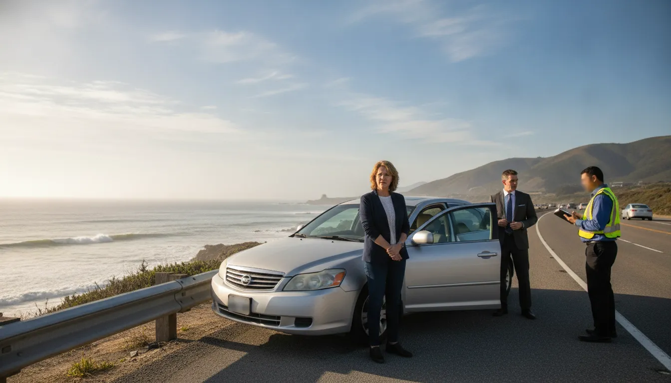 Traffic stop on scenic coastal highway